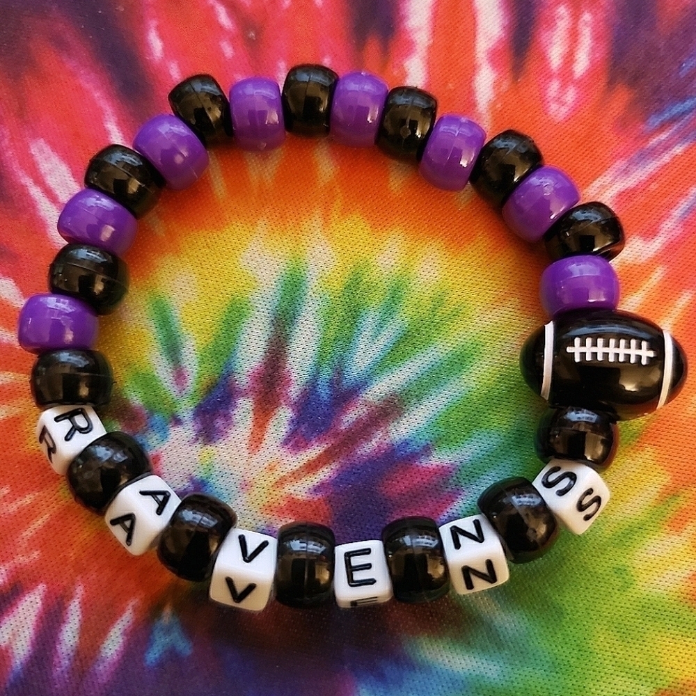 COPY - Handmade Beaded I Love Ravens Baltimore Ravens Bracelet
